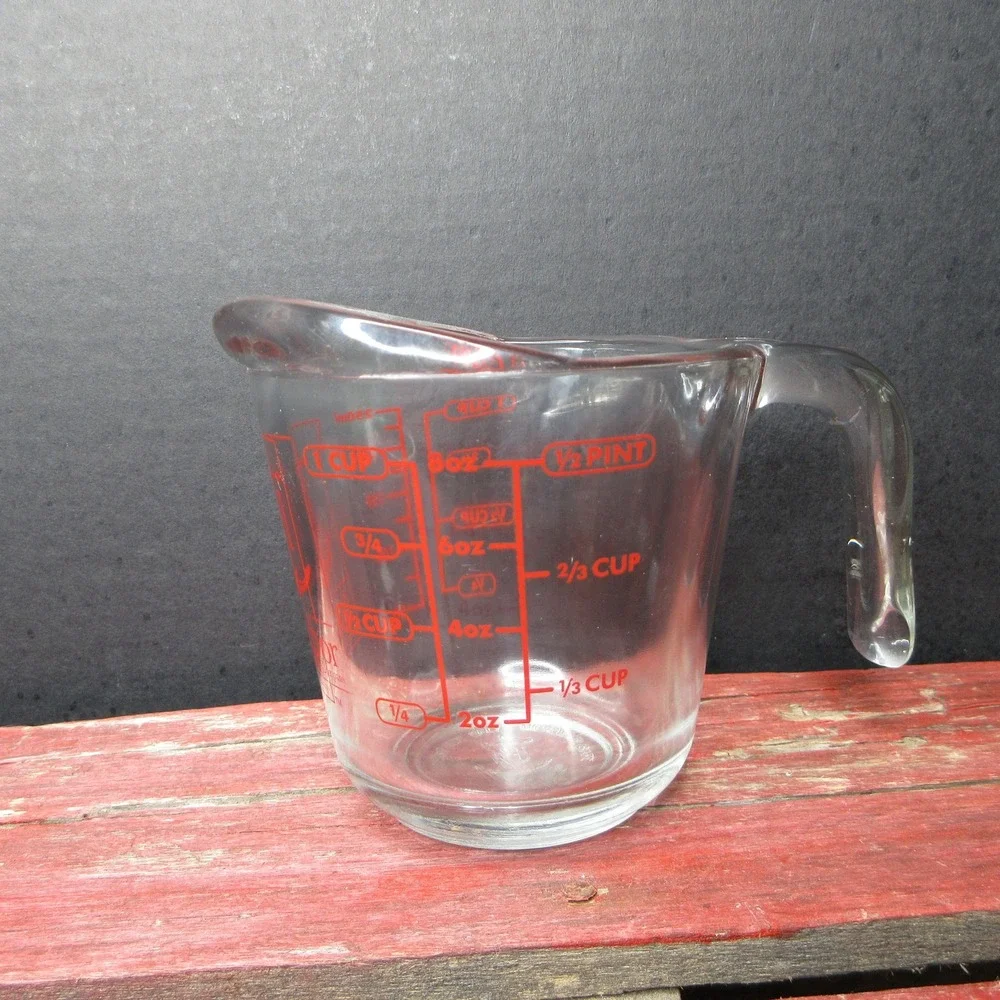 Anchor Hocking 1 Cup Clear Glass Measuring Cup with Red Markings & Spout USA